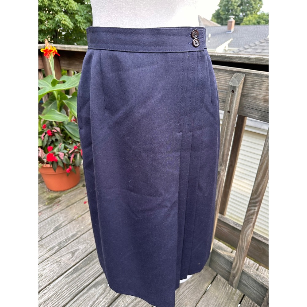 Vtg Saks Fifth Ave Navy Blue Wool Blend Pleated Midi Skirt Made in Germany sz 2